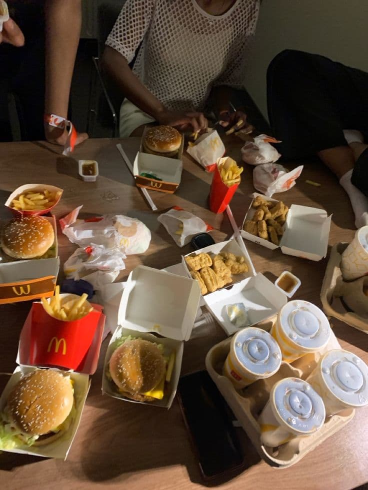 A table covered in late night takeaway